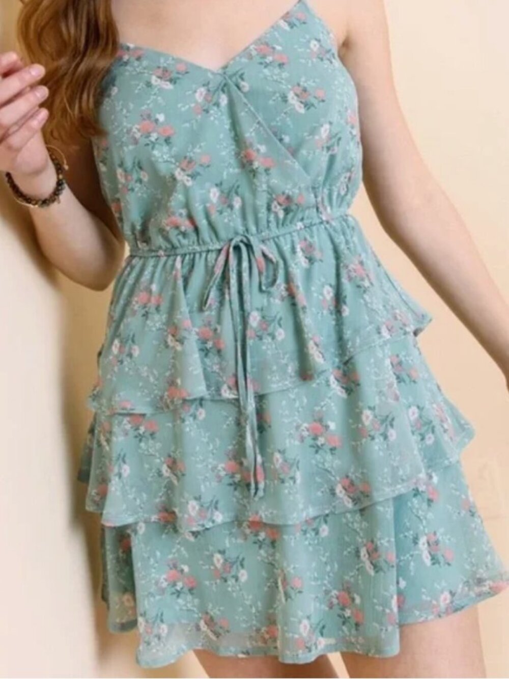 Altar’d State Floral Tiered Mini Dress Sage Floral (XL) NWT!